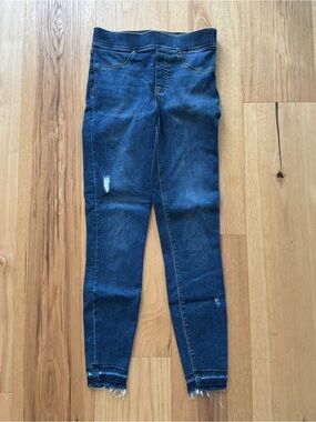SPANX Dark Blue Skinny Jeans (Jeggings) with Frayed Hems, Size XS/TP
